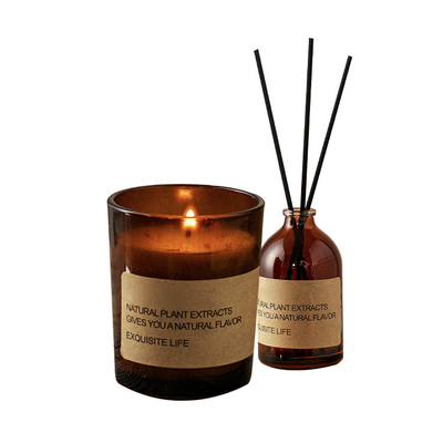 Private Label Glass Wangi Lilin Dan Reed Diffuser Home Fragrance Gift Set