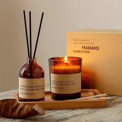 Pallet Kayu Label Pribadi Cocok dengan Lilin Beraroma Lilin Kedelai Reed Diffuser Gift Set