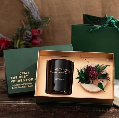 Diawetkan Flower Wax Tutup Kayu Kotak Hadiah Lilin Beraroma Natal Hitam Hijau