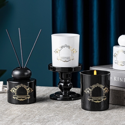 Toples Botol Hitam Putih Aroma Alami Lilin Aroma Reed Diffuser Gift Set