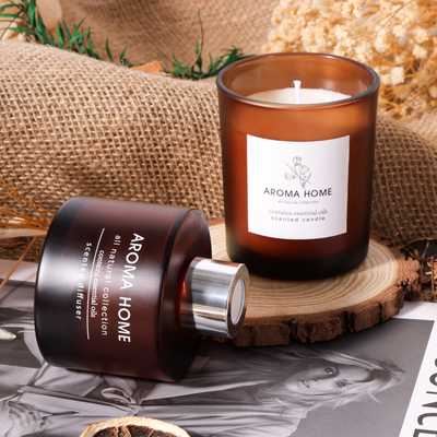 AROMA RUMAH Hot-sell Oil Fragrance Glass Jar Set Kado Lilin Beraroma Reed Diffuser Coklat Mewah