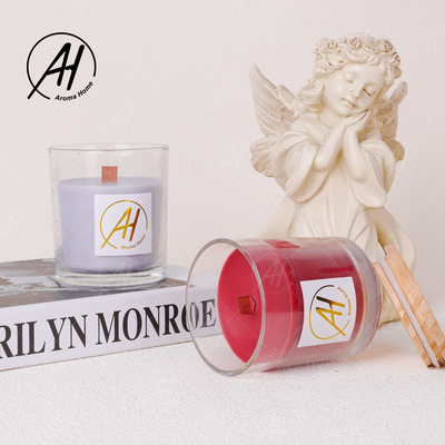 Toples Kaca Tutup Kayu Rumah Dor Kustom Lilin Beraroma Lilin Kedelai Private Label 8OZ