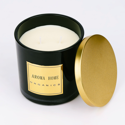 Golden Metal Tutup Botol Kaca Hitam Rumah Lilin Aroma Lilin Kedelai Private Label 14OZ 400g