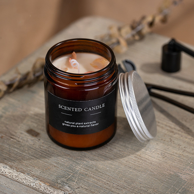 Amber Glass Soy Wax Jar Beraroma Lilin Kedelai Warna Coklat 180g