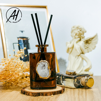Amber Grey Glass Bottle Crystal Fragrance Smokeless Reed Diffuser 180ML Untuk Rumah