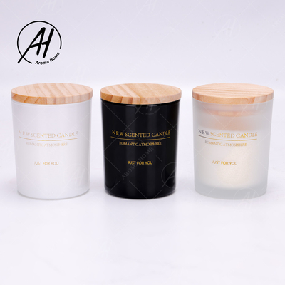 Hitam Putih Matte Glass Jar Spa Lilin Beraroma Minyak Esensial 100% Lilin Kedelai