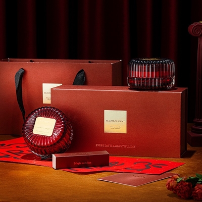 2 Pcs Mewah Kustom Label Lilin Beraroma Kedelai Merah dengan Tutup Kaca Kotak Hadiah