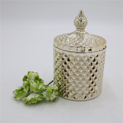 Aroma Home Gold Plated Luxury Textured Glass Candle Kustom Dengan Tutup