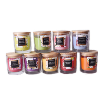 Aroma Home Red Candy Glass Candle Beraroma Kustom dengan tutup kayu