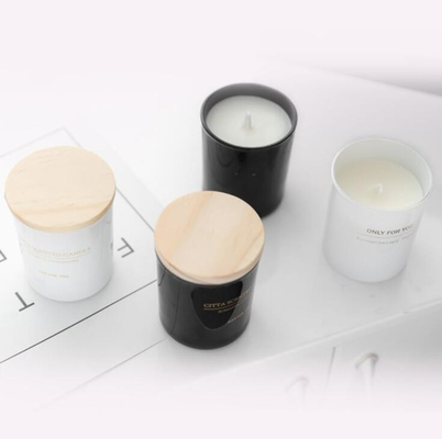 EN15493 Hitam Putih Aromaterapi Kedelai Aroma Lilin Rumah 5Oz Dengan Tutup Kayu