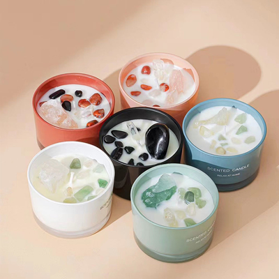 Aroma Yang Berbeda 65g Kedelai Lilin Gelas Lilin Wangi Dengan Batu