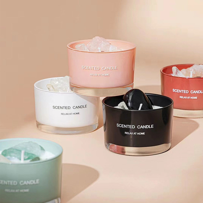 Aroma Yang Berbeda 65g Kedelai Lilin Gelas Lilin Wangi Dengan Batu