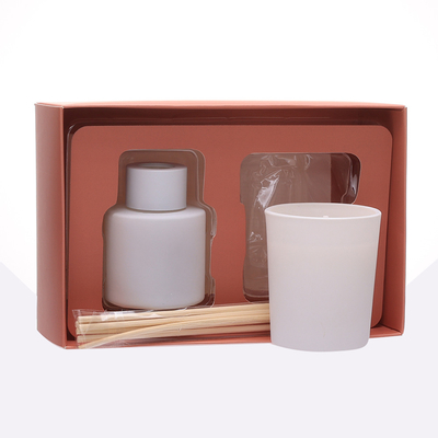50ml Matte White Bottle Reed Diffuser Set Dengan Lilin Beraroma Tutup Kayu