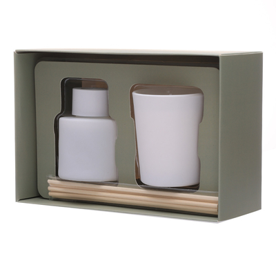 50ml Matte White Bottle Reed Diffuser Set Dengan Lilin Beraroma Tutup Kayu