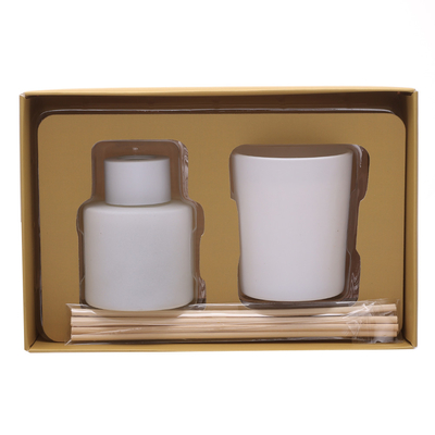 50ml Matte White Bottle Reed Diffuser Set Dengan Lilin Beraroma Tutup Kayu