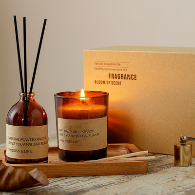 Private Label Glass Wangi Lilin Dan Reed Diffuser Home Fragrance Gift Set