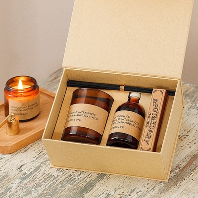 Pallet Kayu Label Pribadi Cocok dengan Lilin Beraroma Lilin Kedelai Reed Diffuser Gift Set