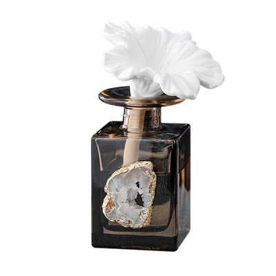 Hotel Kaca Botol Minyak Reed Diffuser Flameless Fragrance Fiber Rotan Tongkat Tutup Logam Emas