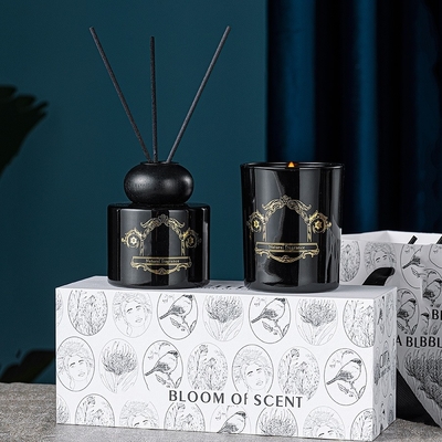 Toples Botol Hitam Putih Aroma Alami Lilin Aroma Reed Diffuser Gift Set