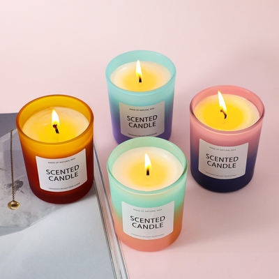 AROMA RUMAH China USA CA Warehouse 5oz Frosted Gradient Glass Jar Lilin Beraroma Dengan Kotak Hadiah