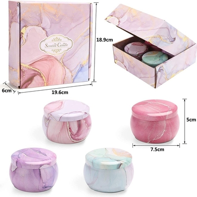 AROMA RUMAH 4 pcs Penjualan Panas Kustom Grosir Hadiah Mewah Set Logam Aroma Kaleng Jar Bunga Kering Lilin Kedelai Lilin Beraroma