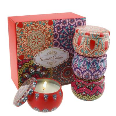 AROMA RUMAH 4 pcs Penjualan Panas Kustom Grosir Hadiah Mewah Set Logam Aroma Kaleng Jar Bunga Kering Lilin Kedelai Lilin Beraroma