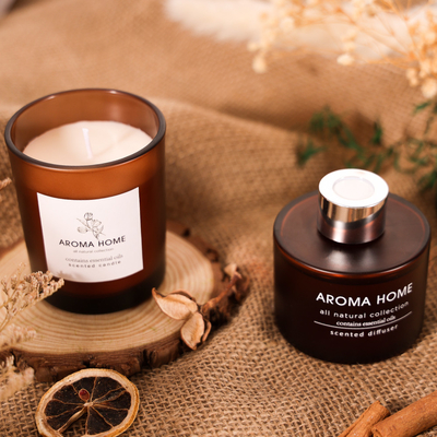 AROMA RUMAH Hot-sell Oil Fragrance Glass Jar Set Kado Lilin Beraroma Reed Diffuser Coklat Mewah