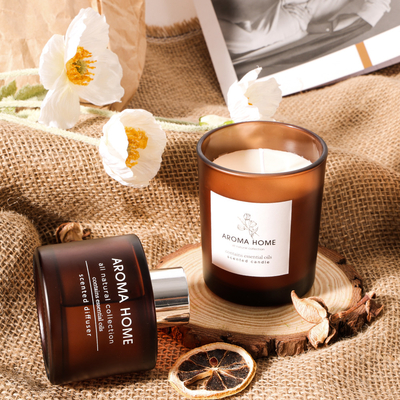 AROMA RUMAH Hot-sell Oil Fragrance Glass Jar Set Kado Lilin Beraroma Reed Diffuser Coklat Mewah