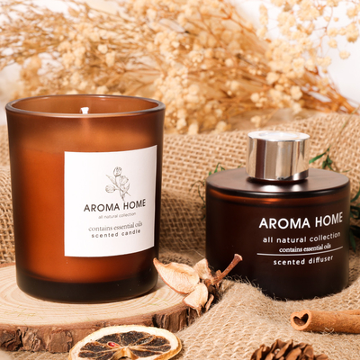 AROMA RUMAH Hot-sell Oil Fragrance Glass Jar Set Kado Lilin Beraroma Reed Diffuser Coklat Mewah