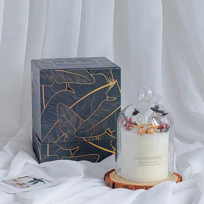 Home Hotel Soy Wax Glass Jar Lilin Beraroma Dengan Tutup Lonceng Dasar Kayu Potpourri