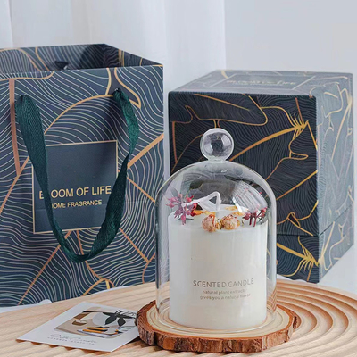 Home Hotel Soy Wax Glass Jar Lilin Beraroma Dengan Tutup Lonceng Dasar Kayu Potpourri