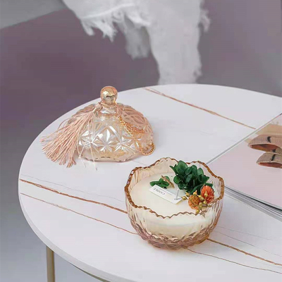 Aroma Home Paraffin Soy Wax Amber Glass Minyak Aromaterapi Lilin Beraroma Dengan Tutup