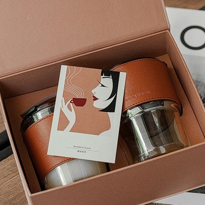 Kualitas Tinggi Aromaterapi Lilin Kedelai Cangkir Kopi Hitam Gift Set Kotak Lilin Beraroma