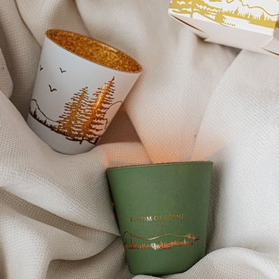 Hijau Putih Hollow Out Silhouette Cup Jar Soy Wax Tealight Lilin Beraroma
