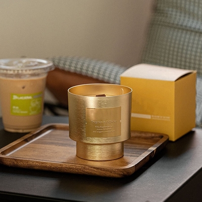 Unik Mewah Logam Emas Aluminium Cup Jar Lilin Beraroma 290g Dengan Sumbu Kayu