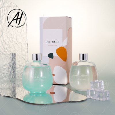 Keren Musim Panas Gelembung Botol Kaca Sliver Tutup Fiber Stick Reed Diffuser Set Minyak Esensial