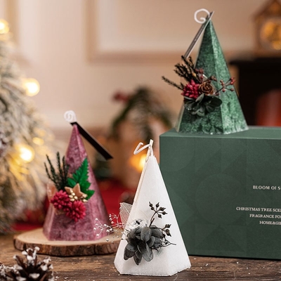 Romantis Bunga Pohon Natal Pyramid Type Cone Pillar Candles Dengan 2pcs Gift Box