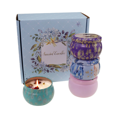 Label Pribadi yang Disesuaikan Beraroma Bunga Kering Crystal Soy Wax Tin Candle Gift Set