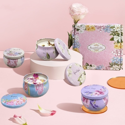 Label Pribadi yang Disesuaikan Beraroma Bunga Kering Crystal Soy Wax Tin Candle Gift Set