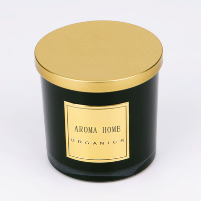 Golden Metal Tutup Botol Kaca Hitam Rumah Lilin Aroma Lilin Kedelai Private Label 14OZ 400g