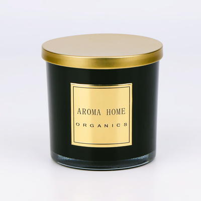 Golden Metal Tutup Botol Kaca Hitam Rumah Lilin Aroma Lilin Kedelai Private Label 14OZ 400g