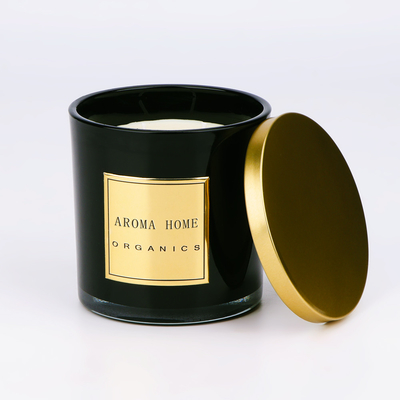 Golden Metal Tutup Botol Kaca Hitam Rumah Lilin Aroma Lilin Kedelai Private Label 14OZ 400g