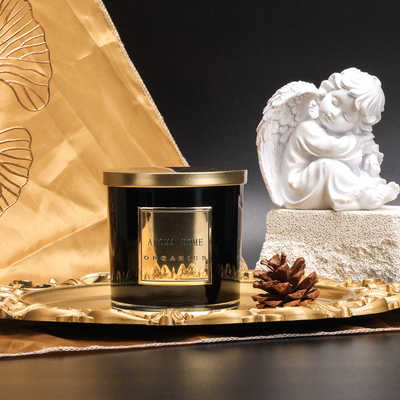 Golden Metal Tutup Botol Kaca Hitam Rumah Lilin Aroma Lilin Kedelai Private Label 14OZ 400g