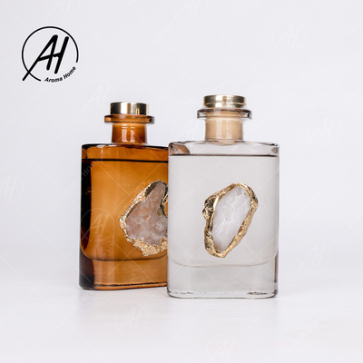Fiber Rotan Square Golden Tutup Botol Kaca Minyak Esensial Aroma Reed Diffuser 180ML