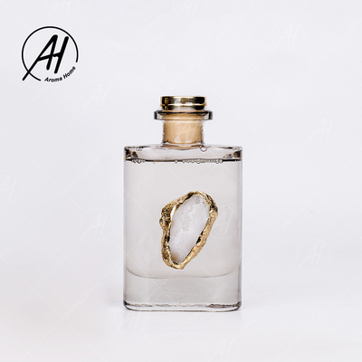 Fiber Rotan Square Golden Tutup Botol Kaca Minyak Esensial Aroma Reed Diffuser 180ML