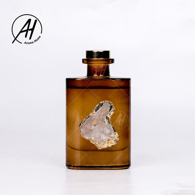 Fiber Rotan Square Golden Tutup Botol Kaca Minyak Esensial Aroma Reed Diffuser 180ML