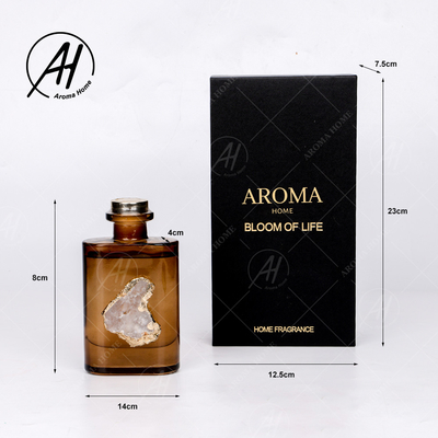 Fiber Rotan Square Golden Tutup Botol Kaca Minyak Esensial Aroma Reed Diffuser 180ML