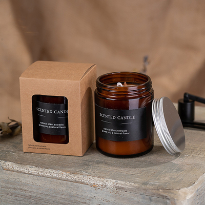 Amber Glass Soy Wax Jar Beraroma Lilin Kedelai Warna Coklat 180g