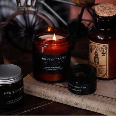 Amber Glass Soy Wax Jar Beraroma Lilin Kedelai Warna Coklat 180g