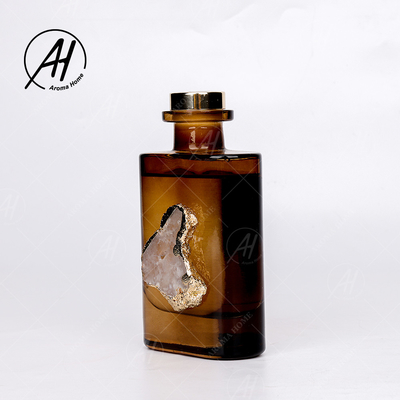 Amber Grey Glass Bottle Crystal Fragrance Smokeless Reed Diffuser 180ML Untuk Rumah